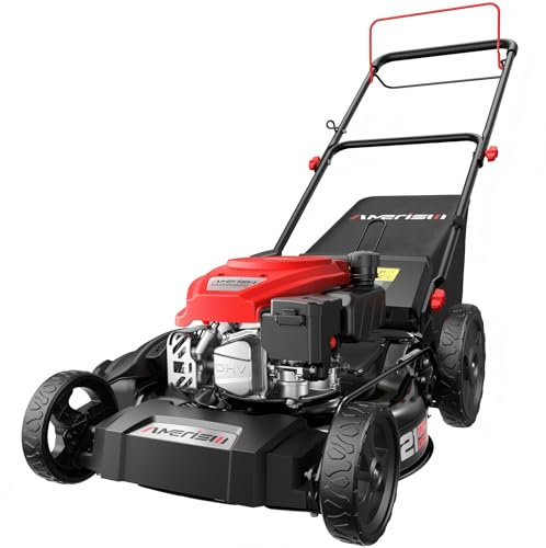 21 Gas Push Lawn Mower, Rugged Steel Deck, 3-in-1 Versatile Mower, 144cc OHV Engine, 6-Level Height Adjustment, Large Grass Collector, Easy Maneuverability for Home & Garden