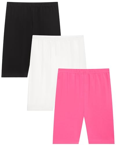 Moitiy Lot de 3 paires de shorts de cyclisme courts pour filles enfants - Short de sport - En coton - Pour l'été - 4-12 ans, 9-10 ans
