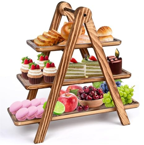 AWAOVV 3 Tier Serving Tray, Wooden Tiered Cake Stand, Removable Serving Platter, Display Stand, Three Tiered Ladder Cake Stand for Buffets, Cake, Snack, Fruit, Dessert, Party Supplies