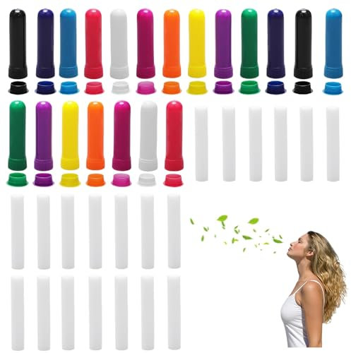 Juego de 40 lápices olfativos para aceites esenciales, frascos olfativos, para la nariz, aromaterapia, relajación, experiencias personalizadas (20 bolígrafos + 20 fundas)