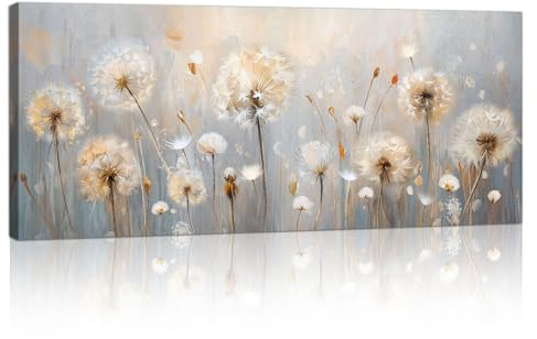 Grandi Fantasia Beige di Denti di Leone Quadri Moderni Soggiorno, Nordico Semplice Dente di Leone Stampe Da Parete Moderni Grigio Quadro Su Tela Quadretti Decorazione Camera da letto Cucina 120x50cm