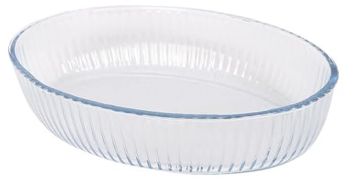 Argon Tableware Optical Oval Glass Oven Dish - 35cm x 24cm - 1x Large Deep Baking Casserole Lasagne Roasting Roaster Cooking Tray Bowl | Microwave Safe, Freezer Safe