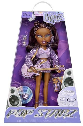 Bratz Pop Starz Sasha - Fashion Doll with Collectable Charm, Outfit and Music Accessories, Purple