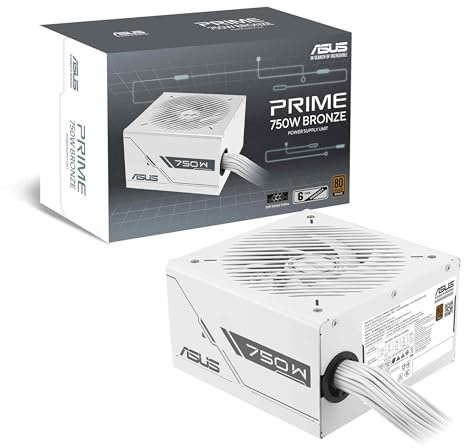 ASUS Prime 750W Bronze, Alimentatore Modulare per PC, 750W di Potenza, PCle Gen 5.0, 80 Plus Bronze, Standard ATX 3.0, Ventola con Doppio Cuscinetto a Sfera, Bianco, PRIME-750B-WHITE