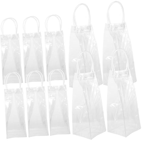 WEKADRIN 10PCS Reusable Transparent Gift Bags with Handles Clear Handheld Wine Bottle Wrap for Party Presents and Elegant Gift Packaging