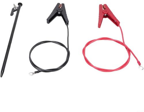 Tige de terre portable avec pinces de batterie en cuivre et câble de charge, piquet de mise à la terre portable avec pince crocodile pour kits de chargeur de clôture solaire (A)