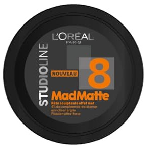 L'Oréal Paris - Mad Matte Pâte Sculptante Cheveux Homme - Effet Mat & Tenue 24h - Fixation Ultra Forte - Complexe Résistance à l’Argile - Tous Types de Cheveux - Studio Line