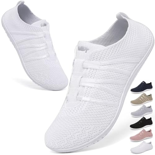 Wizshoe Scarpe Barefoot Donna Estive Minimaliste Scarpe Uomo Slip on Sneakers Fitness Calzature Sportive Comode Leggere Piedi Nudi Scarpe da Allenamento Zero Drop Shoes Bianco 39EU