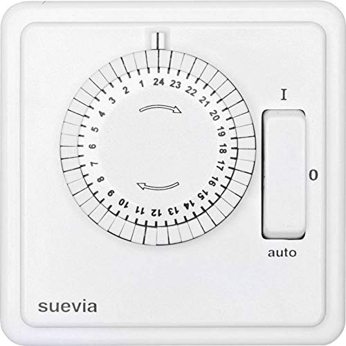 Suevia SU280447 Zeitschaltuhr für Unterputzmontage, analog, Tagesprogramm, 1200 W, IP20, ON/Off/Auto, Weiß