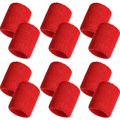 Bememo Schweißbänder, Sportarmband, Baumwolle, Schweißband für Damen und Herren, gut für Tennis, Basketball, Laufen, Fitnessstudio, Training, Rot, 12 Stück