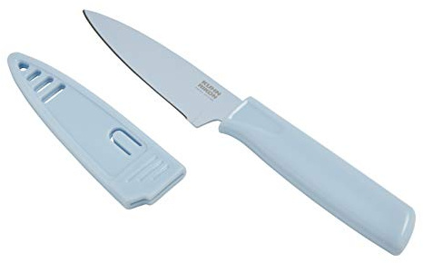 Kuhn Rikon Colori® Paring Knife – 4 Inch Japanese Stainless Steel, Nonstick Blade, Ergonomic Handle & Sheath, Light Blue