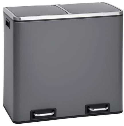 SVITA TM2X24 Treteimer 48 Liter Abfalleimer Mülleimer Design Mülltrennung Papierkorb Küchen-Ordnung herausnehmbare Inneneimer mit Henkel Deckel mit Schließdämpfer Trennsystem Grau