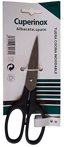 CUPERINOX® Kitchen Pro - Tijeras Cocina Profesional | Mango Negro Ambidiestro | Acero Inoxidable de Calidad | Para Pollo, Pescado, Carne y Verduras | Apto Lavavajillas