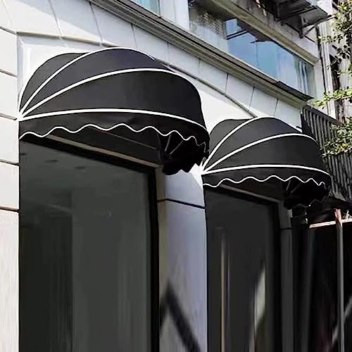 DAZULI Ventana Y Puerta Toldo, Plegable Redondo Pabellón Cubrir Ultravioleta Bloquear Sombrilla, Poliéster Tela Decorativo Doselera, Robusto Galvanizado Marco, Fácil A Instala(Size:150cm,Color:Negro)