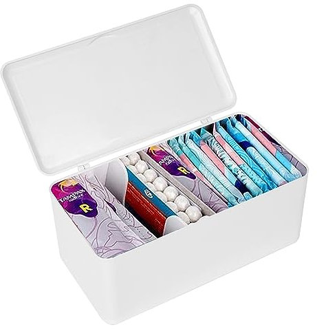 ChengFu pad and tampon organizer for bathroom,Sanitary Napkin Holder, Pad and Tampon Organizer for Period, Sanitary Napkin Storage Container, White