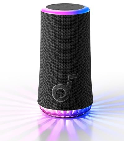 soundcore Glow Mobiler Lautsprecher mit 30W 360° Rundum-Sound, Synchronisierte Lichtstrahlen, 18h Wiedergabe, Individueller EQ, Lichtshow, IP67 wasserdicht & staubfest, Für Zuhause, Garten, Party