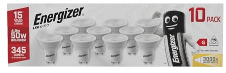 Energizer GU10 LED Bulbs Warm White 3000K Light Bulb Pack of 10 – 50W Halogen Spotlight Bulb Equivalent – 345LM Energy Saving GU10 Non Dimmable LED Bulbs