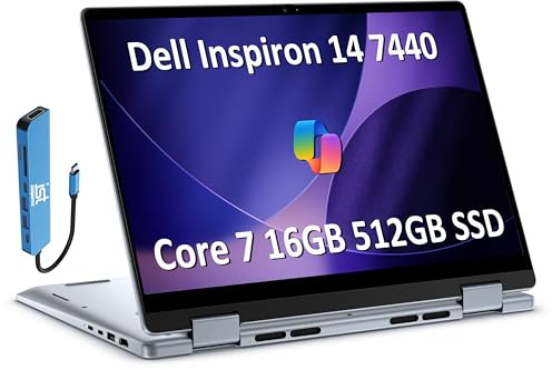 Dell Inspiron 14 7440 2-in-1 Business Laptop (14 FHD+ Touchscreen, Intel Core 7 150U(> i7-1355U), 16GB RAM, 512GB SSD) Fingerprint Reader, Backlit, IST Hub, FHD Webcam, Win 11 Home w/Copilot