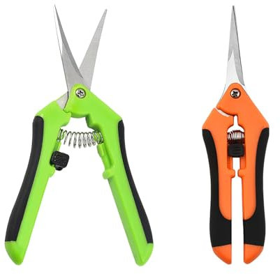 Rumgug Secateur de Jardin, Ciseaux Tenailles Courbés à Lame Droite Sécateurs Précision Jardinage pour Bonsaï et Élagage Poignées à Ressort Idéal pour Fleurs Branches (2 Pièces)