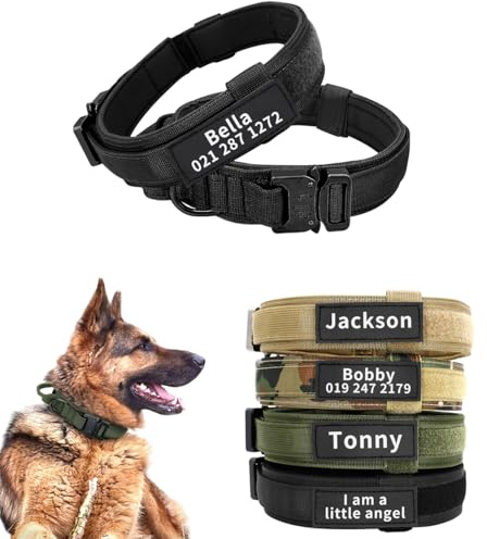Collier tactique personnalisé pour chiens de moyenne et grande taille, collier militaire personnalisé avec nom et numéro de téléphone (style A)