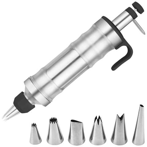 HAPPOW Siringa professionale in acciaio inox con 6 beccucci, set di beccucci, siringa per dolci perfetta decorazione della torta, sac à poche riutilizzabile, ideale per cupcake e pasticcini