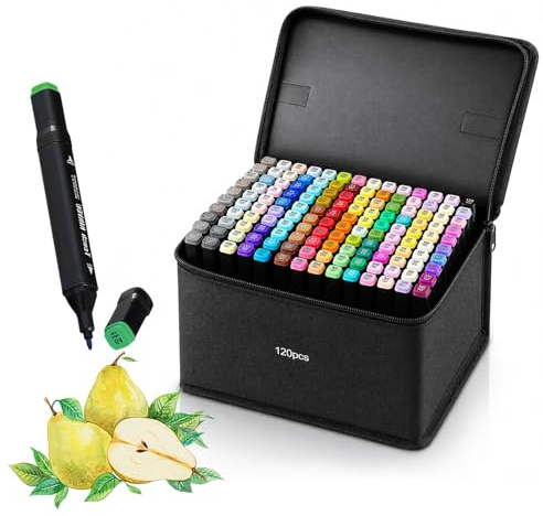 Hibisaws rotuladores de alcohol 120 colores, marcadores de doble punta con estuche de transporte negro, set de rotuladores para cómics, bocetos, caligrafía, dibujo, manga e ilustración
