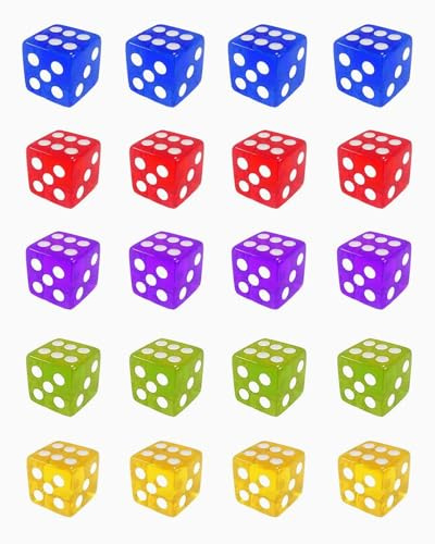 BPTRKOM 20 Dados de Juego de 6 Caras - para enseñar matemáticas, Dados de Juego, Dados de Colores translúcidos, (5 Colores translúcidos)