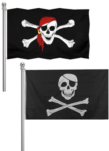 TPZORJX 2pcs Drapeaux Pirate - Drapeau Pirate des Caraïbes, Pavillon Corsaire avec Bandana, Drapeau Crâne, Décorations d'Halloween, pour Fête à Thème Pirate Cosplay (30 * 45 cm)