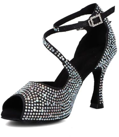 Syrads Scarpe da Ballo Latino da Donna Salsa in Raso Scarpe da Ballo da Ballo da Sala per Principianti sociali Salsa Festa da Ballo Latino,Nero 9cm Heel,38 EU