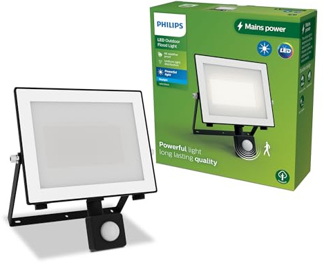 PHILIPS Lois, Proiettore per Esterni, con Sensore di Movimento, 50 W, 5000 K,Nero