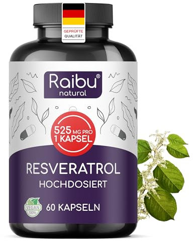 Resveratrol hochdosiert - 525 mg (98%) Trans-Resveratrol je Kapsel - 140:1 Extrakt (=73.500 mg japanischer Staudenknöterich Wurzel je Tagesdosis) - 60 Kapseln, vegan & ohne Zusatzstoffe