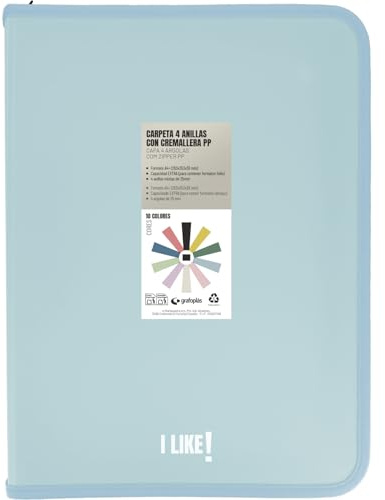 Grafoplas - Cartella anelli a4 con cerniere A4+, blu chiaro, 4 anelli da 25 mm, con compressore in plastica, collezione cancelleria like, materiale polipropilene, perfetto materiale scolastico
