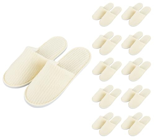 WIYETY 10 par spa-tofflor, halkfria hotelltofflor, engångstofflor med stängda tår, frottétofflor för hem, sovrum, badrum, inomhus – unisex – beige