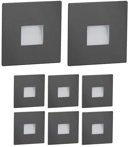 ledscom.de Luminaire d'escalier/encastré mural à 8 LED FOW pour l'intérieur et l'extérieur, downlight, carré, anthracite, 85 x 85 mm, blanc froid
