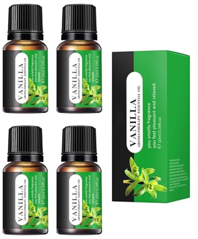 ZKUNL 4PCS Olio Essenziale di Vaniglia,Olio di Vaniglia di Grado Terapeutico,4X10ML oli profumati per diffusori,umidificatori,relax,produzione di candele,massaggi,bagno