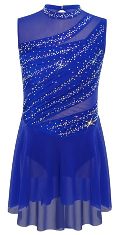 iiniim Vestido Lentejuelas de Baile para Niña Maillot Patinaje Artistico Brillantes con Falda Gasa Leotardos Danza Body Ballet Disfraz de Baile Actuación Azul A 9-10 años
