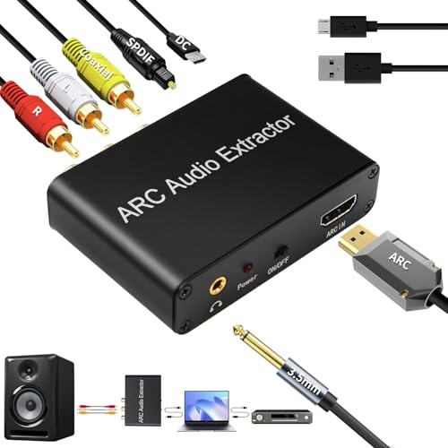 Extractor Audio HDMI ARC DAC Convertidor 192kHz Óptico Toslink Coaxial a RCA L/R 3.5mm Jack Compatible con amplificadores de barra de sonido HDTV