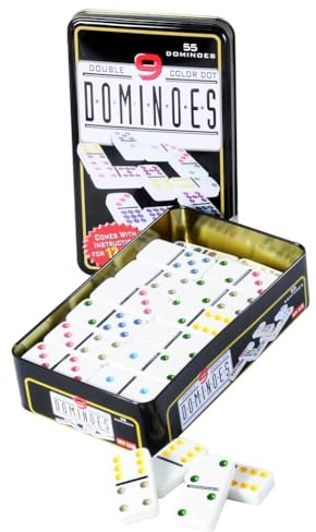 Happium Classic Dubbel 9 Domino-Bläckset 55 Delar - Retro Dominospel för Barn och Vuxna, Demensaktiviteter, Pubspel, Barn från 6 År, Resestorlek