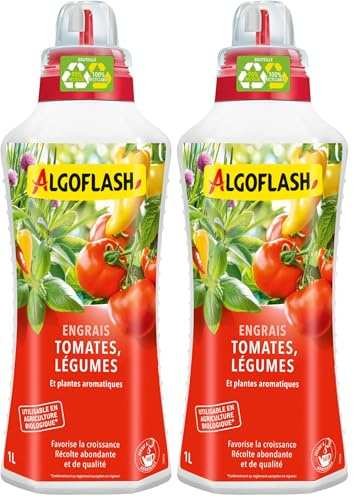 Algoflash Engrais Liquide Tomates et Légumes, Utilisable en Agriculture Biologique - 1 L, Marron (Lot de 2)