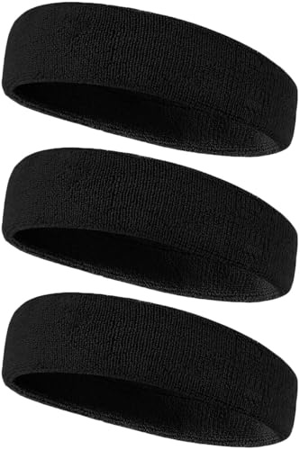 3Pcs Sweatband Headband for Men & Women, Hairband for Sports, Elastic Stretchy Headbands,Fitness, Jogging, Running, Cycling, Hiking, Crossfit and Yoga Unisex (3 black)