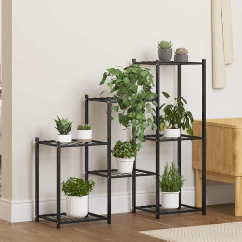 Ordellia Soporte para flores de hierro con recubrimiento en polvo, 83 x 25 x 80 cm, color negro, estantería para plantas con escalera de flores estable para esquina, balcón, terraza, salón y orden