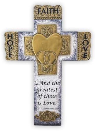 Faith, Hope, and Love Marriage Wall Cross, Wedding, Engagement, and Vow Renewal Couples Gift, Wall Crosses with Bible Verse, 7.25-inch by 10.5-inch, by Abbey & CA Gift