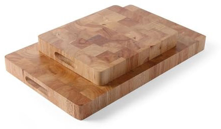 HENDI Holzschneidbrett, Hochwertiges Kautschuk-Holz, mit Griffmulden, Küchenbrett, 530x325x(H)45mm