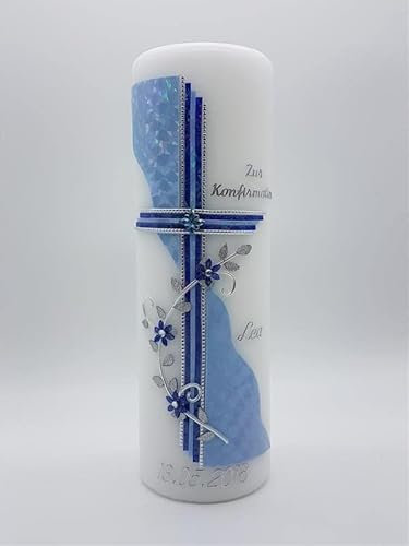 Konfirmationskerze K-92 mit Name & Datum - auch zur Kommunion in verschiedenen Farben