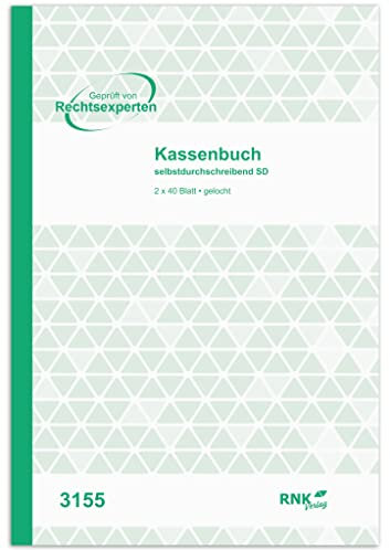 RNKVERLAG- Kassenbuch mit Umsatzsteuererfassung, im DIN A4 Format, perforiert, selbstdurchschreibend, Kassenbuch mit 2 x 40 Blatt (1x Weiß, 1x Durchschrift in Gelb), 1 Stück