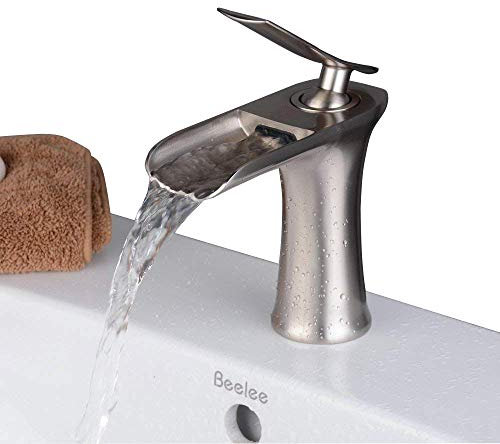 Beelee Waschtischarmatur/Waschbecken Armatur/Mischbatterie Bad/Badezimmer Wasserhahn mit Keramikkartusche/Einhebel Waschtisch Armatur aus Messing/Gebürstetes Nickel