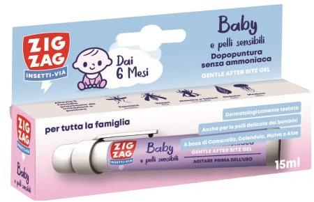 ZIG-ZAG stick dopo puntura zanzare bambini, azione lenitiva dopo puntura di zanzare e altri insetti, piante urticanti e meduse, con camomilla e aloe, 15 ml