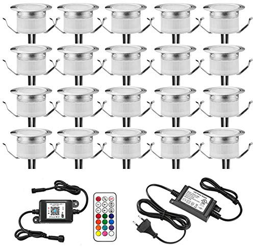 INDARUN LED Bodeneinbauleuchten Aussen RGB 20er Set, Ø31mm WiFi Terrasse Einbaustrahler, Led Terrassenbeleuchtung IP67 Wasserdicht Boden Licht für Küche Garten Treppen