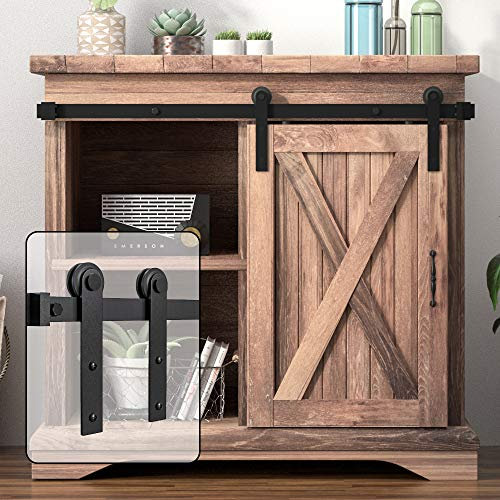 WINSOON 3FT Super Mini Sliding Barn Door Cabinet Hardware Kit for Single Door TV Stands Small Wardrobe Cabinets, I Shape Hanger (NO Cabinet)