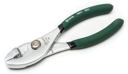 SATA 6-Inch Slip-Joint Pliers, Chrome Vanadium Steel Body, with Green Handles and Rivet Joint Assembly - ST70511ST